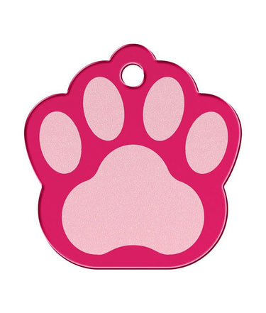 ID Tag Paw Two-Tone Aluminum - RASPBERRY Large